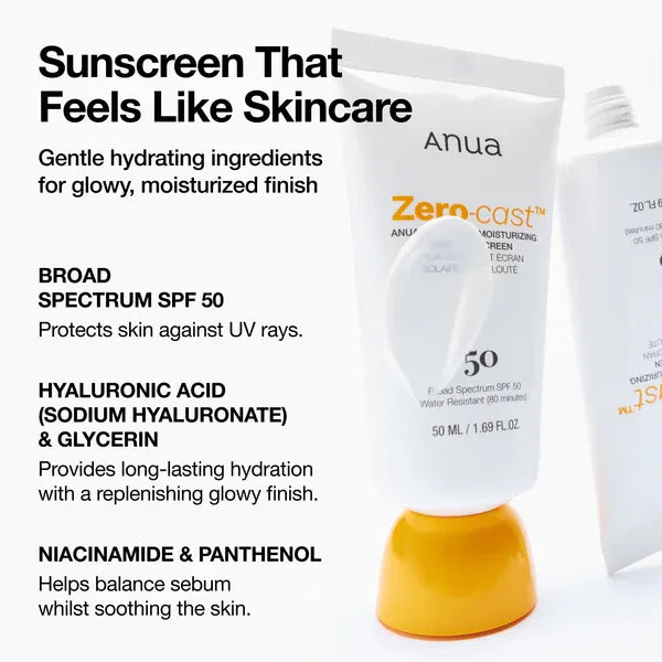 Anua Zero-Cast Moisturizing Finish Sunscreen SPF 50 – 50ml
