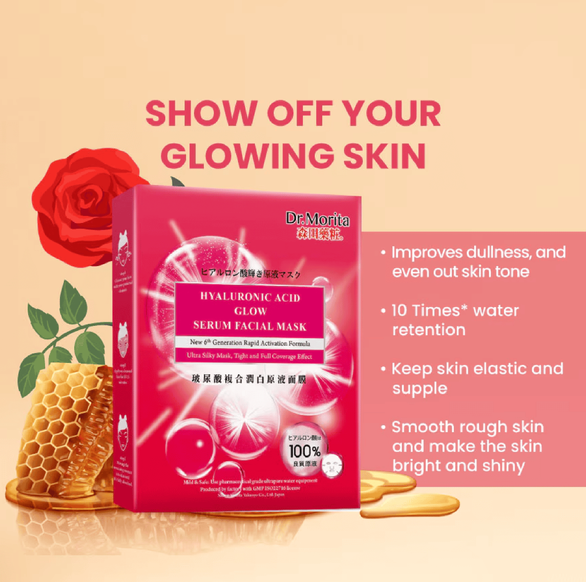 Hyaluronic Acid Glow Serum Facial Mask - 3 Pieces