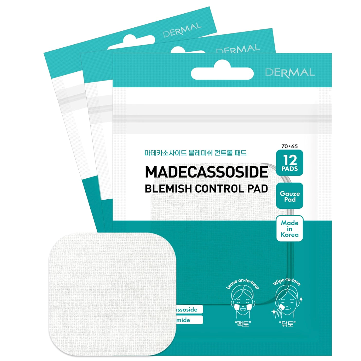 DERMAL Madecassoside Blemish Control Pads | Centella Toner Pads