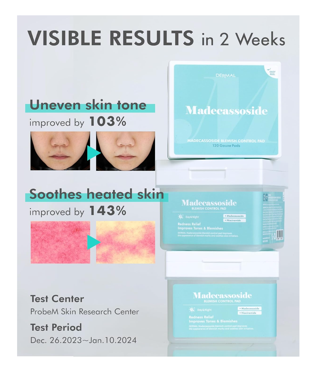 DERMAL Madecassoside Blemish Control Pads | Centella Toner Pads