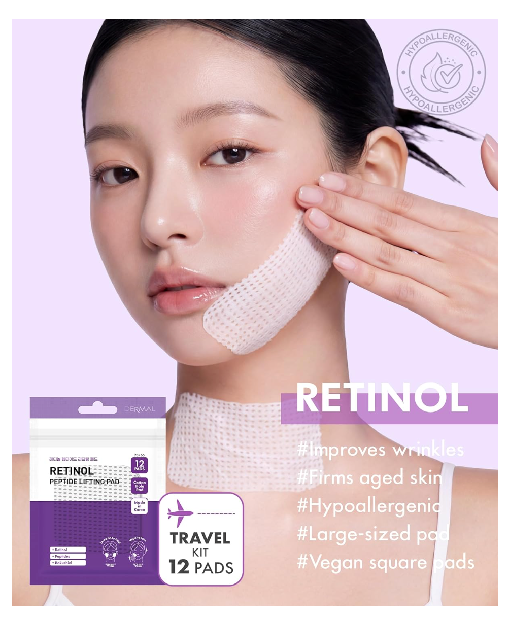 DERMAL Retinol Peptide Lifting Pad 12 Pads | Anti-Aging Toner Pads