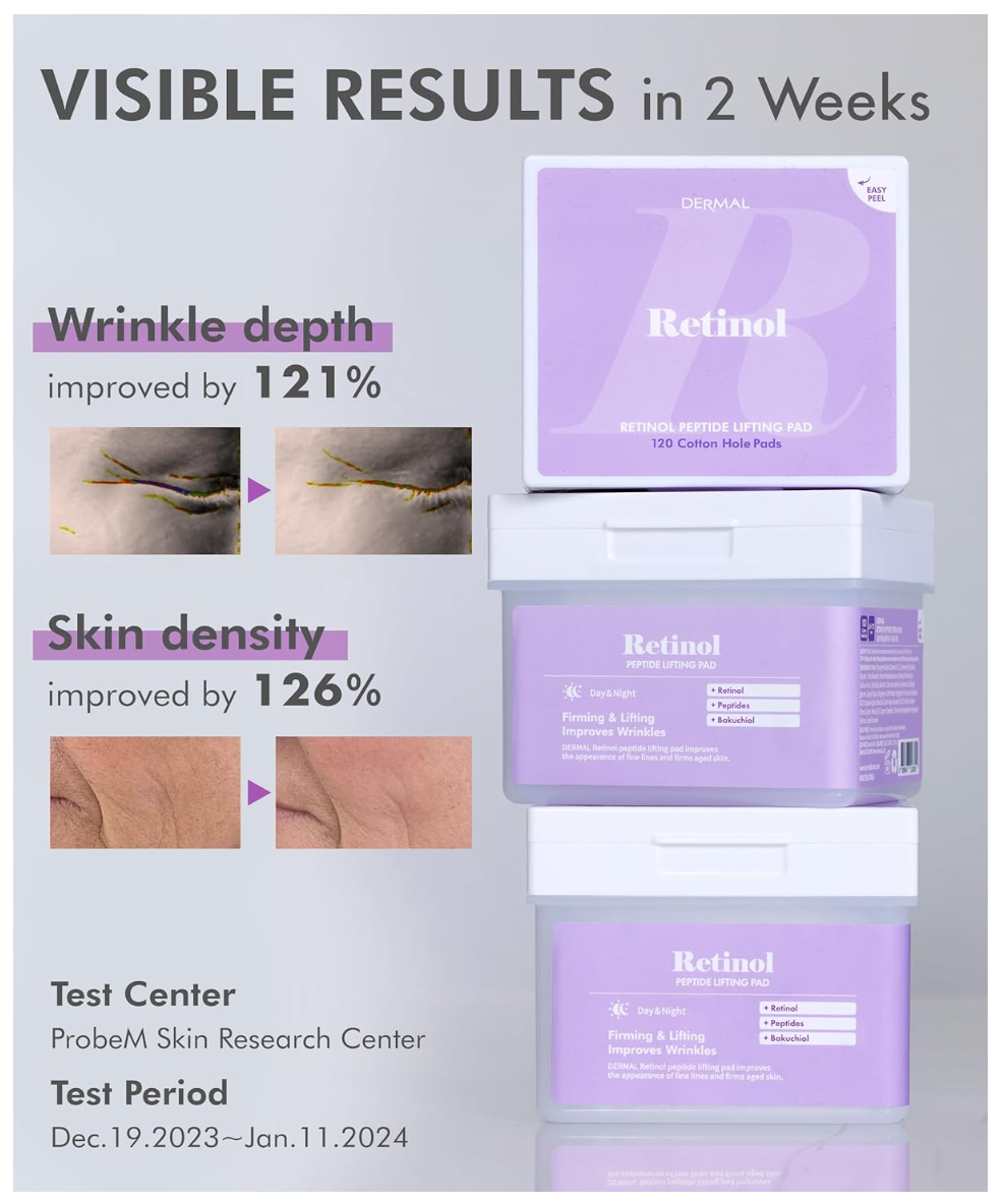 DERMAL Retinol Peptide Lifting Pad 12 Pads | Anti-Aging Toner Pads